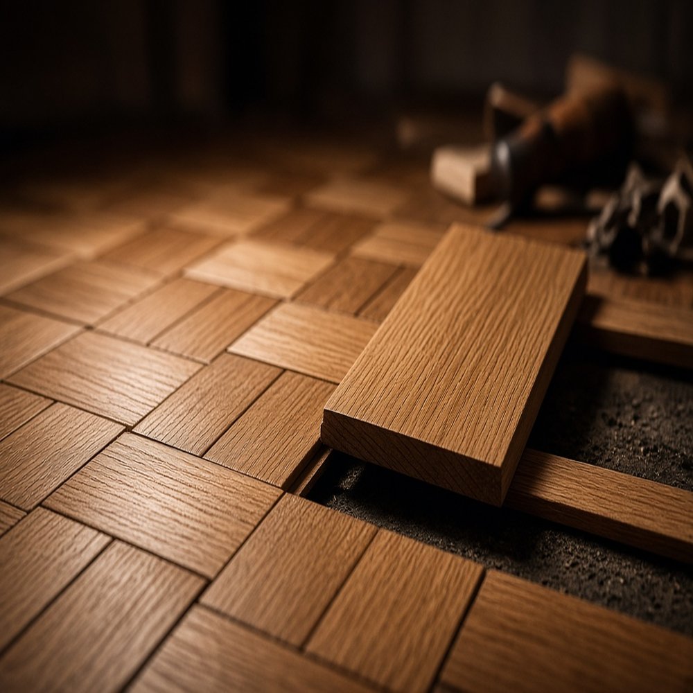 Instalación de parquet de roble en detalle.